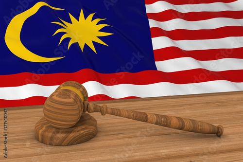 Malaysian Law Concept - Flag of Malaysia Behind Judge's Gavel 3D Illustration
