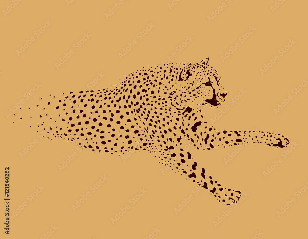 Naklejka premium figure running Leopard on a beige background