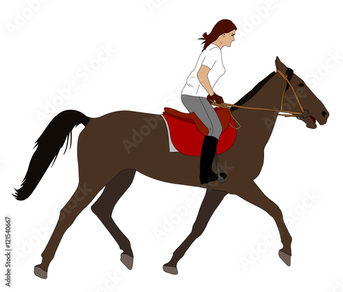 woman riding horse - vector