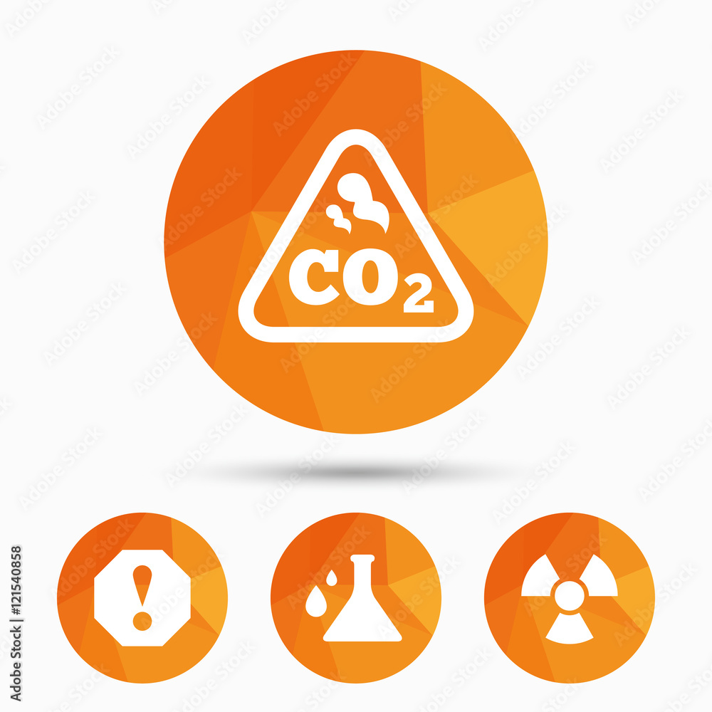 Attention radiation icons. Chemistry flask. Attention radiation icons. Chemistry flask.