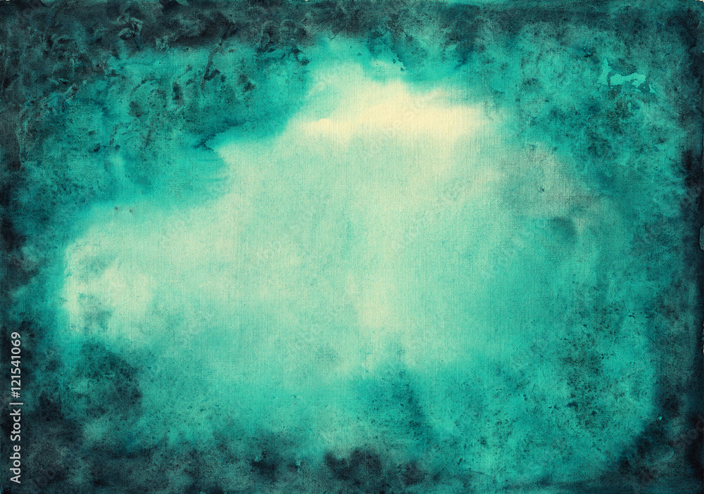 Abstract emerald hand-made watercolor texture. Background for design, frame