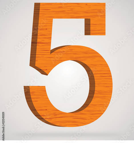 Wooden numeric with drop shadow on isolated white background