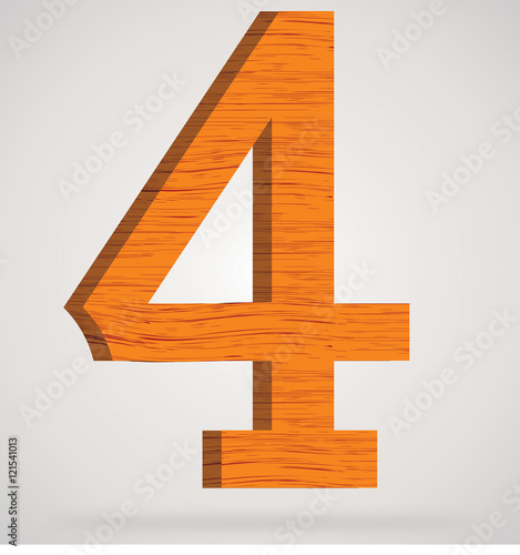 Wooden numeric with drop shadow on isolated white background