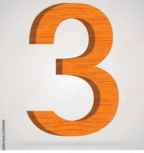 Wooden numeric with drop shadow on isolated white background