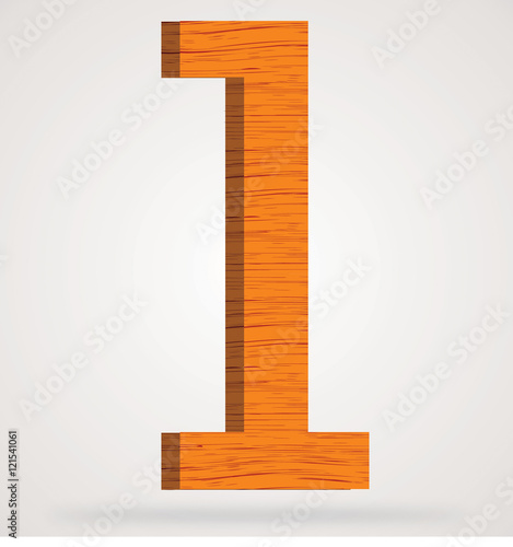 Wooden numeric with drop shadow on isolated white background