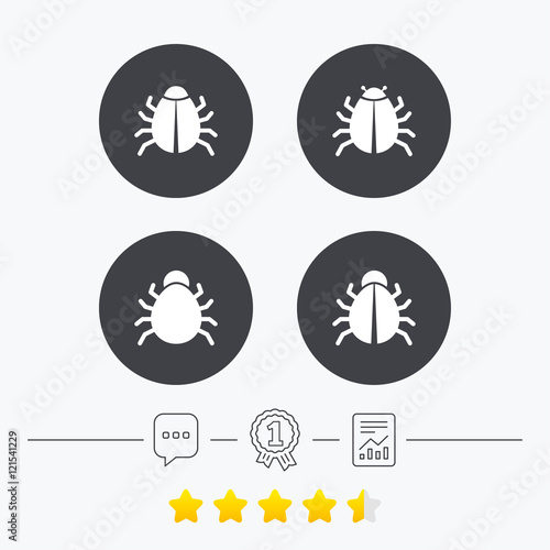 Bugs signs. Virus software error icons.