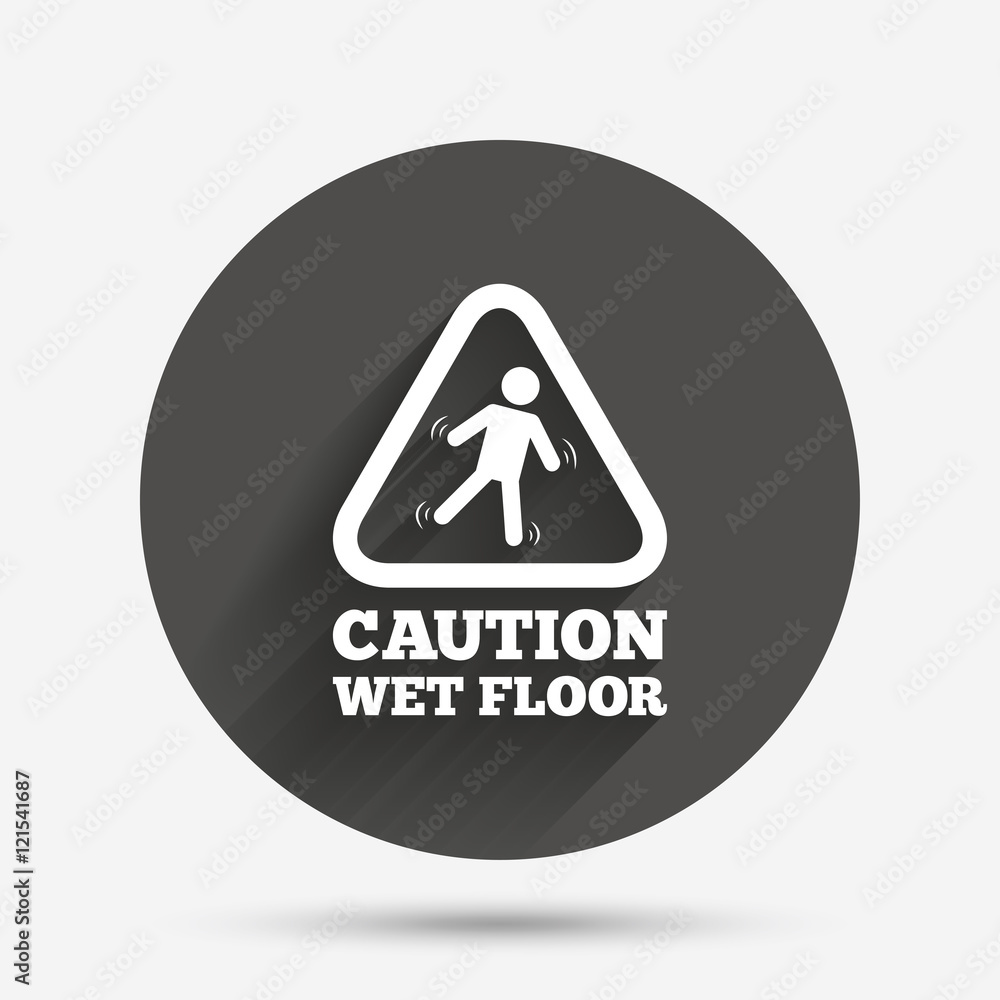 Caution wet floor icon. Human falling symbol.
