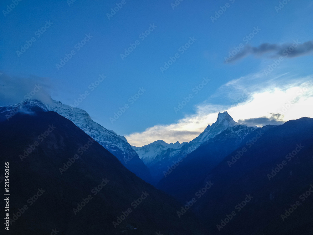 Annapurna, Machapuchare, mountain from Chhomrong village, Nepal
