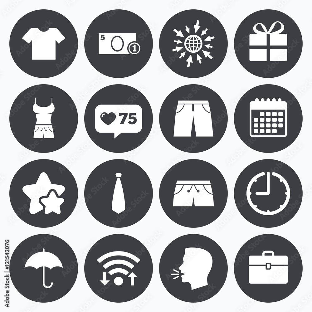 Clothing, accessories icons. Shopping signs. Clothing, accessories icons. Shopping signs.