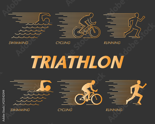 Vector gold line logo triathlon