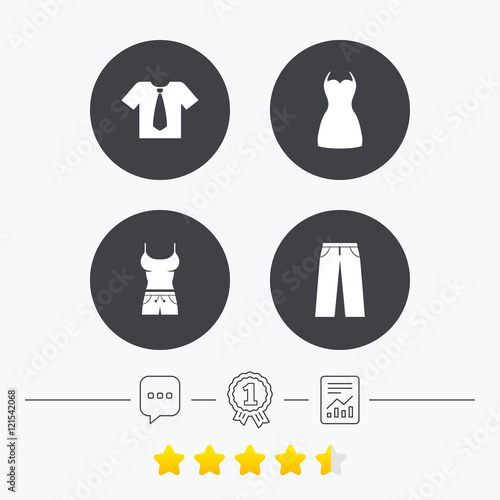 Clothes signs. T-shirt with tie and pants.