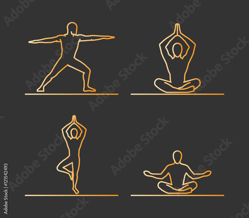 Gold silhouettes of yoga.