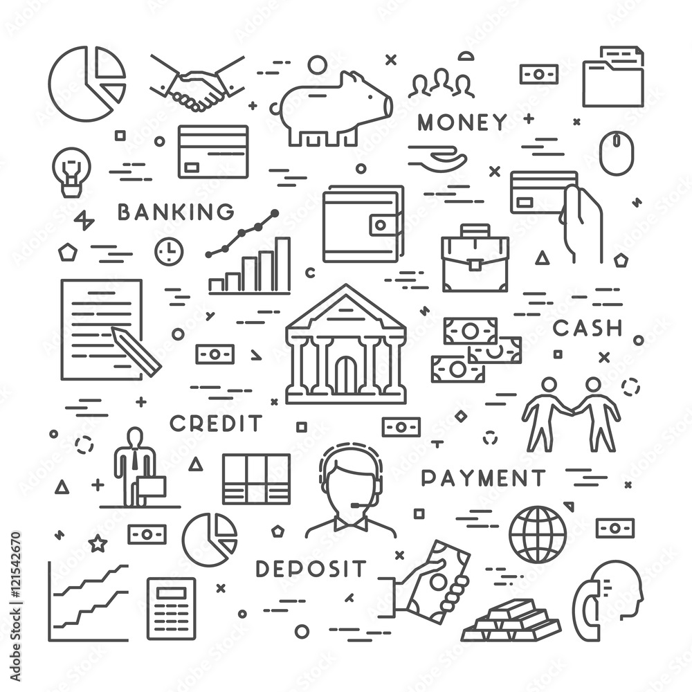Vector line concept for banking. Vector line concept for banking.
