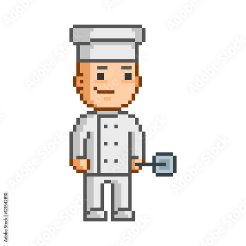 Pixel smiling cook on white background