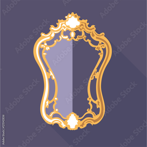 Digital vector golden and purple vintage mirror isolated, flat style