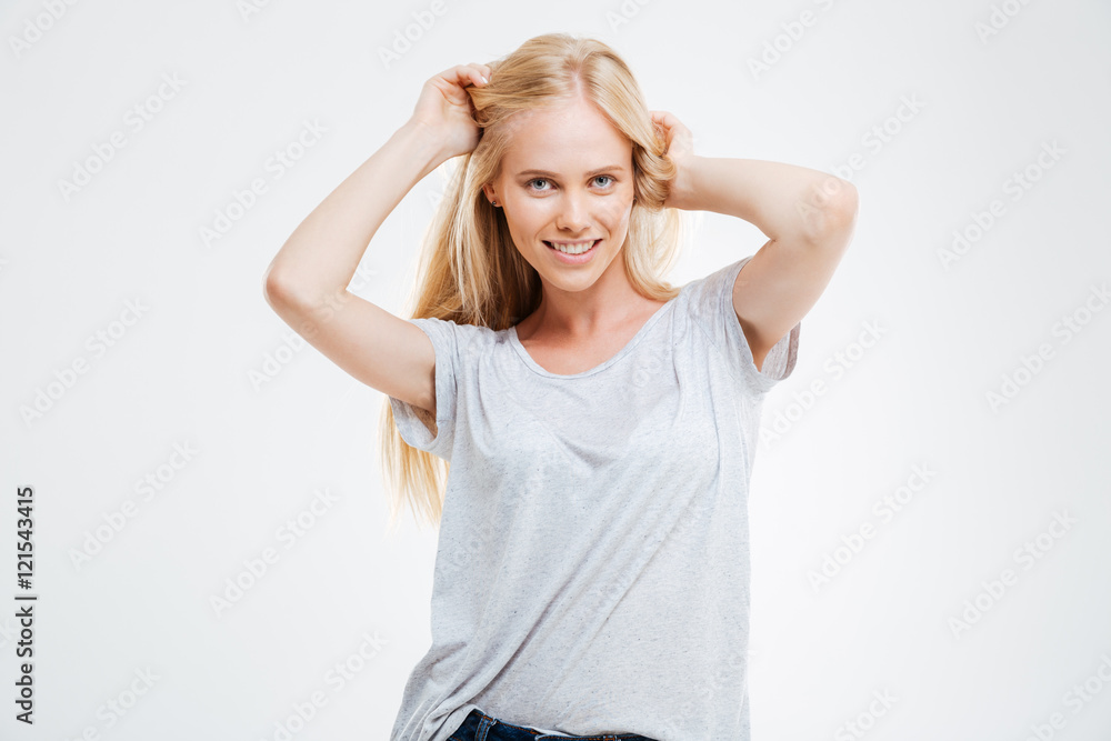 Portrait of cheerful beautiful young woman with blonde hair Portrait of cheerful beautiful young woman with blonde hair