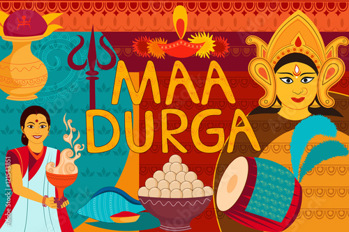 Happy Durga Puja festival background kitsch art India