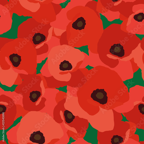 Seamless vector background with decorative red poppies. Print. Repeating background. Cloth design, wallpaper.