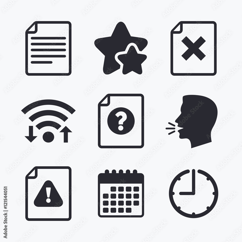 File attention icons. Exclamation signs. File attention icons. Exclamation signs.