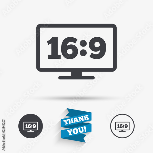 Aspect ratio 16:9 widescreen tv. Monitor symbol.