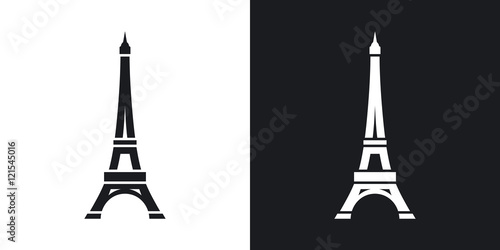 Vector Eiffel Tower Icon. Two-tone version on black and white background