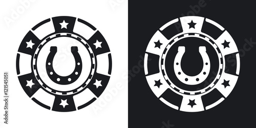 Vector casino chip icon. Two-tone version on black and white background