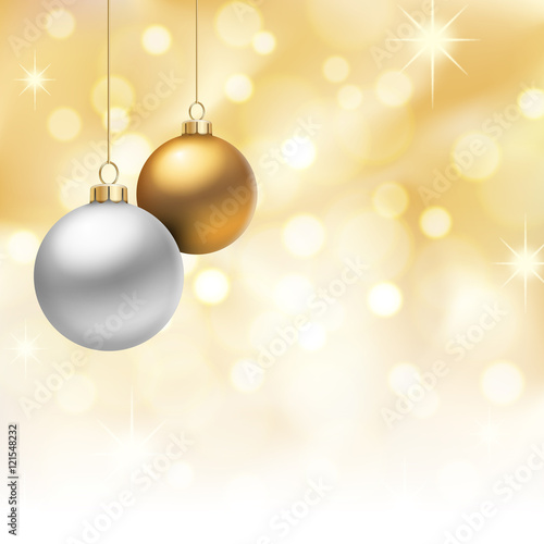 Multicolored Christmas Balls on Golden flare Background