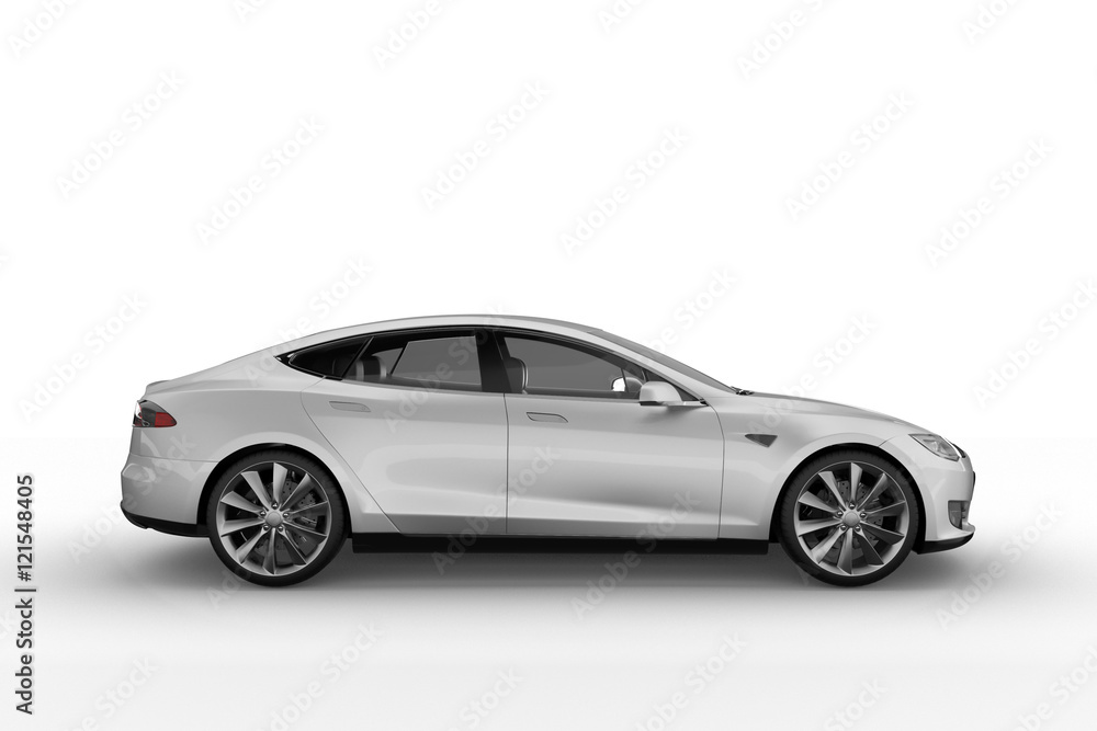 Electric Car background on white with soft shadows. 3D render