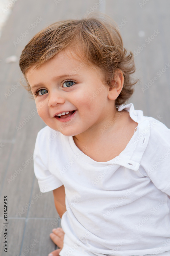Naklejka premium Funny baby one year outdoor