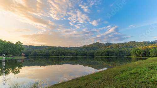 The Reservoir with reflection in the evening at Jedkod Pongkonsao Natural Study and Ecotourism Center, Saraburi, Thailand photo