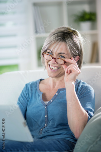 portrait of a beautiful woman wearing presbyopic glasses
