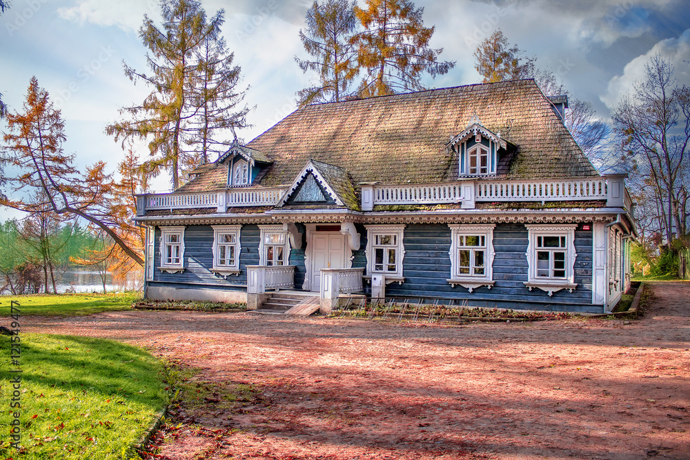 rustic, old house in park with blue sky rustic, old house in park with blue sky