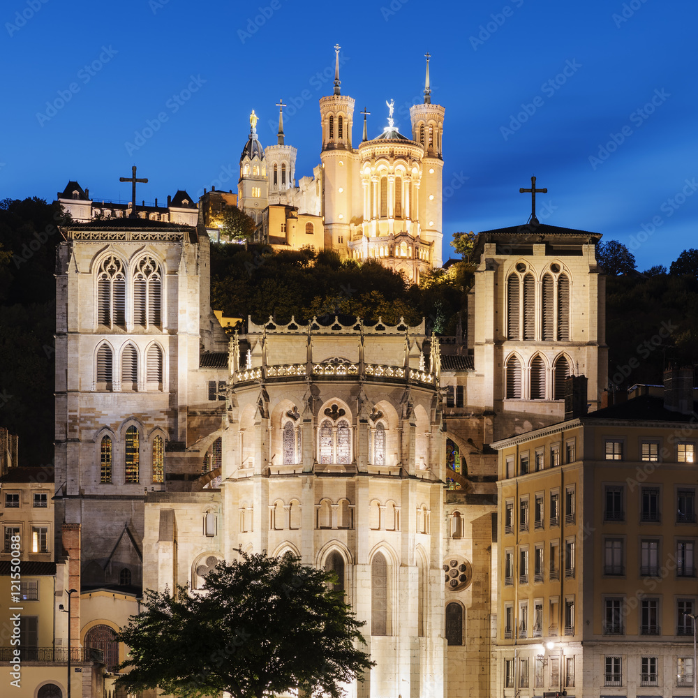 Fototapeta premium Cathedral of St. Jean and The Basilica Notre Dame de fourviere i