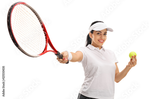 Female tennis player holding a ball and a racket © Ljupco Smokovski