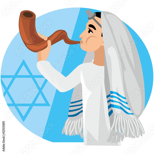 orthodox jew,hassid,rabbi,with Payot and Kippah,Shofar