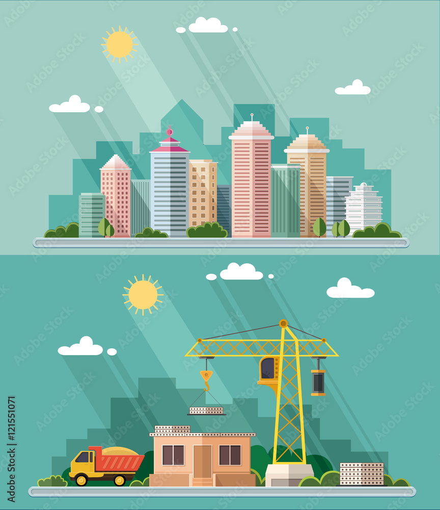 Urban landscape illustration set. big city, Construction site, b