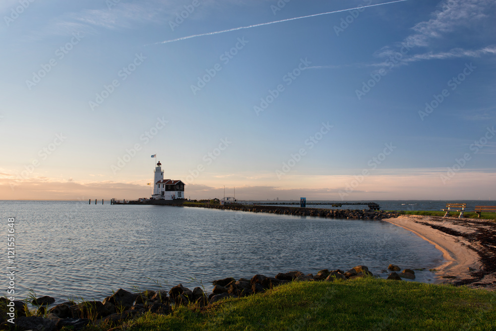 White Horse lighthouse of Marken at sunrise, The Netherlands