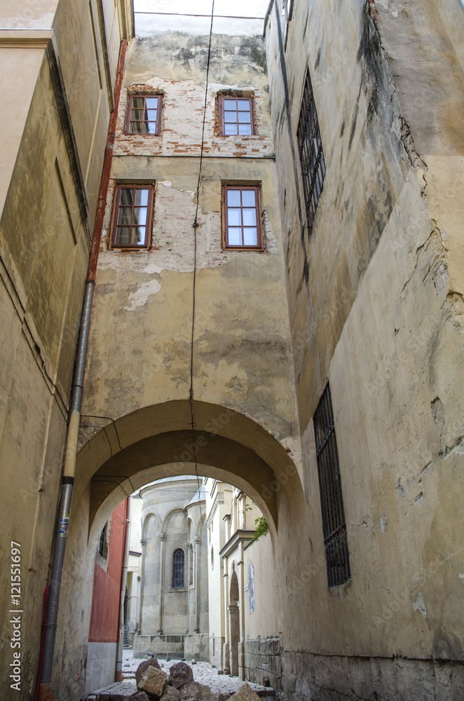 narrow street of the city of Lviv, Ukraine
