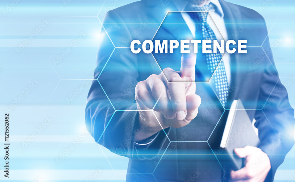 Businessman is pressing on the virtual screen and selecting Businessman is pressing on the virtual screen and selecting