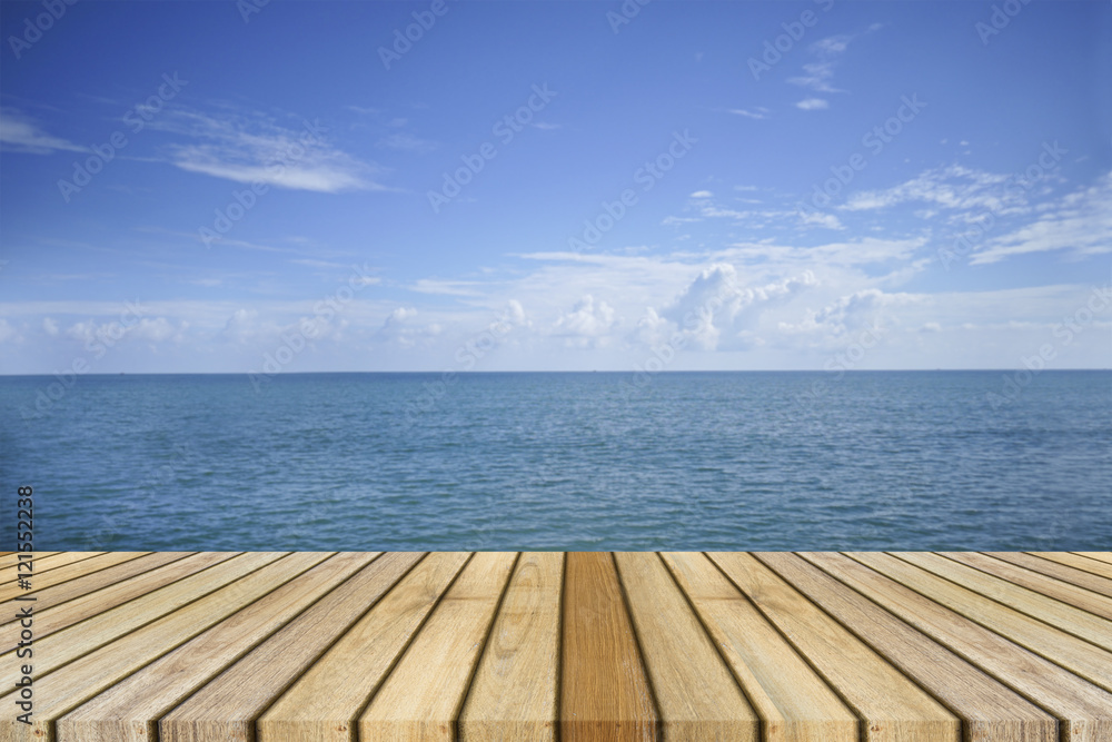 Empty top wooden decking and beautiful peace sea in background,rest moment,time to rest,chill out
