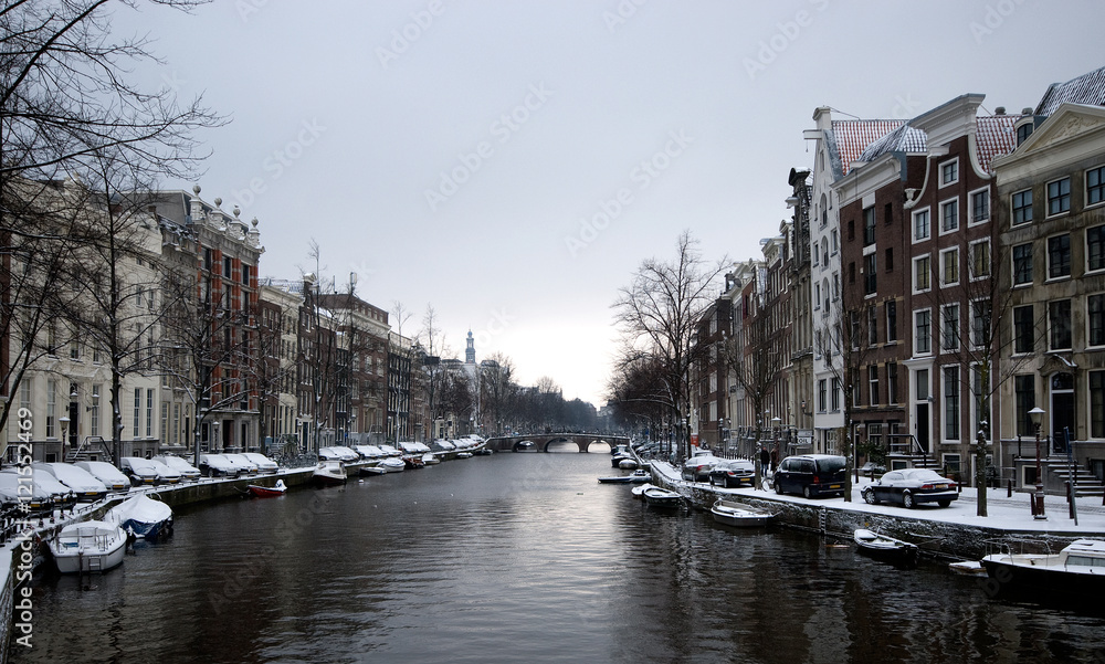 Canal of Amsterdam in winter, The Netherlands