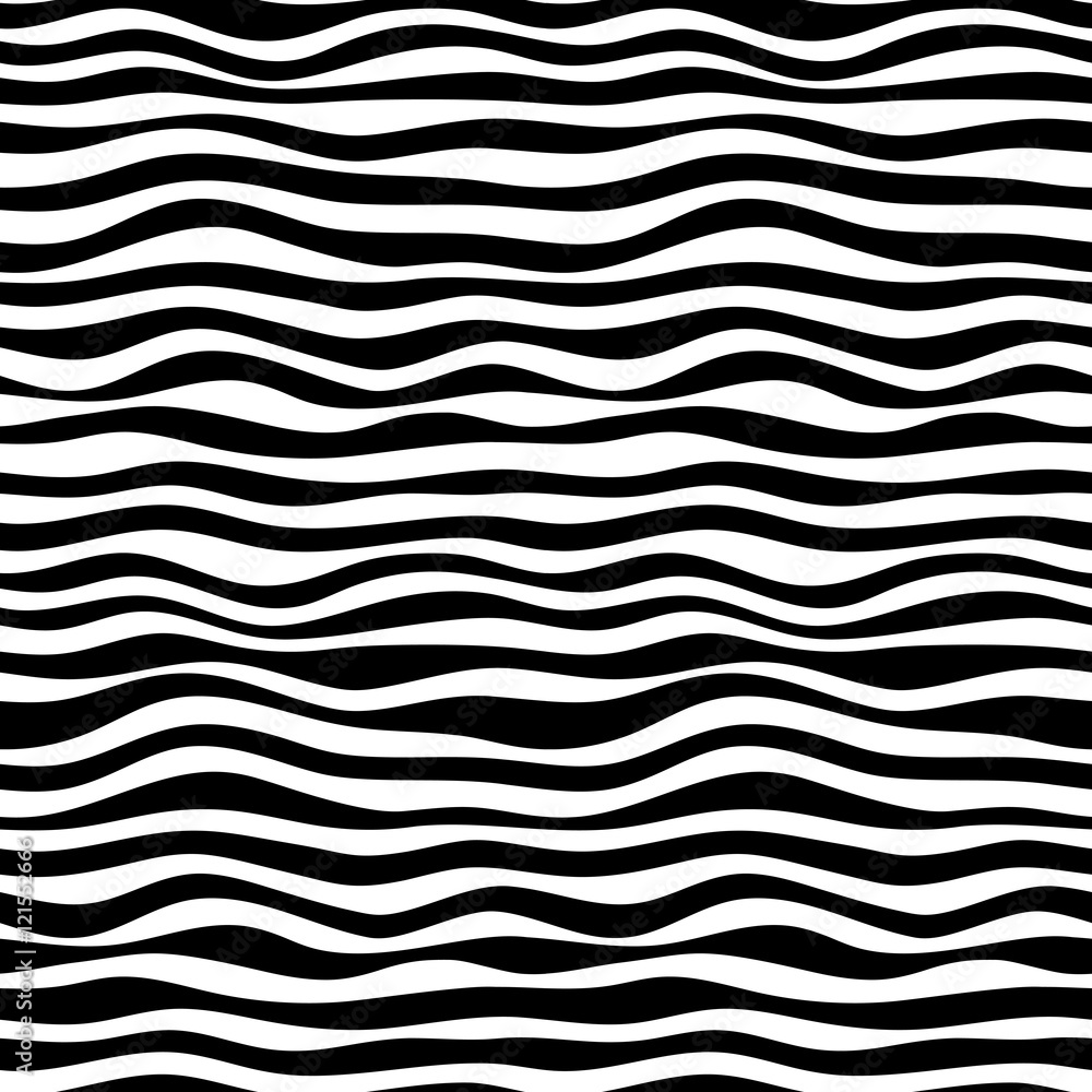 Simple curved black and white illusion wave, seamless pattern Simple curved black and white illusion wave, seamless pattern
