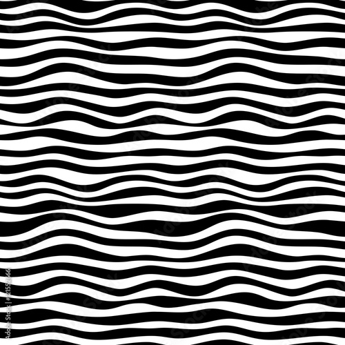 Simple curved black and white illusion wave, seamless pattern