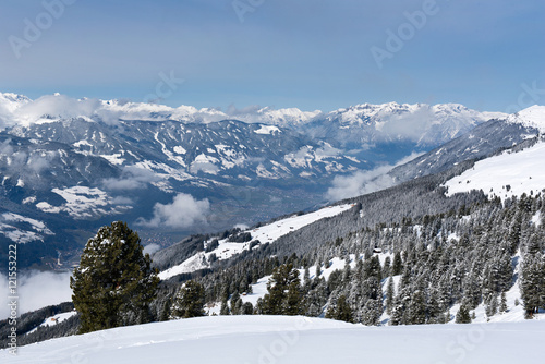 Snowy slopes of the mountains in the Zillertal, Austria