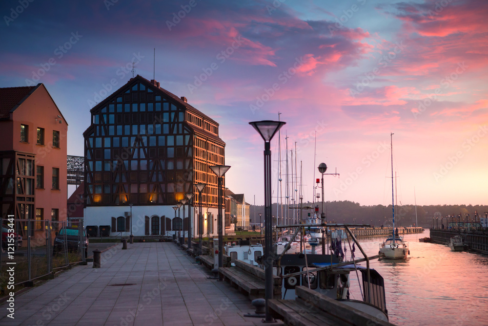 Sunset in the harbor. Klaipeda, Lithuania.
