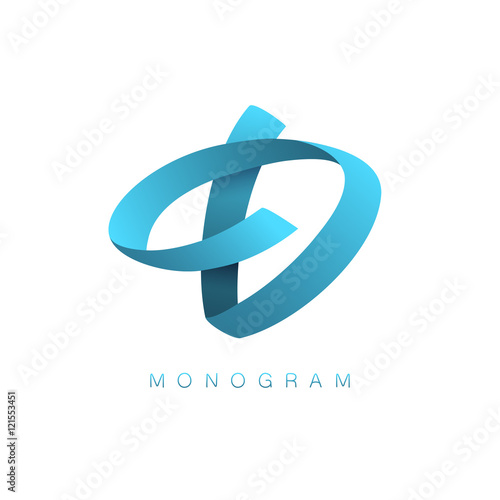 Letter "D" ribbon monogram. Eps10 vector illustration.