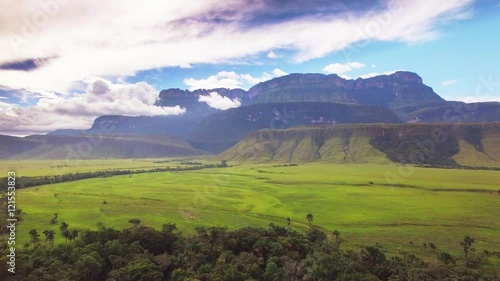 Fying over the Kamarata Valley at Uruyen with the Auyan Tepui at the background. La Gran Sabana, Venezuela