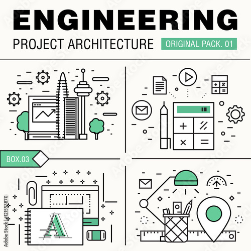 Modern engineering construction big pack. Thin line icons archit