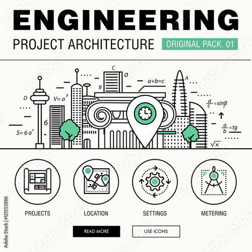 Modern engineering construction big pack. Thin line icons archit