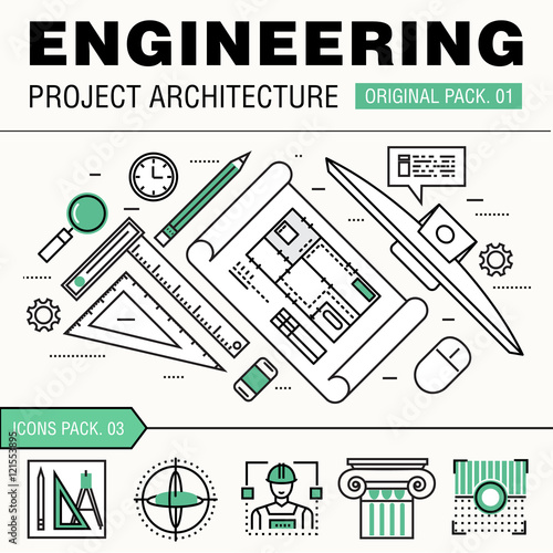 Modern engineering construction big pack. Thin line icons archit